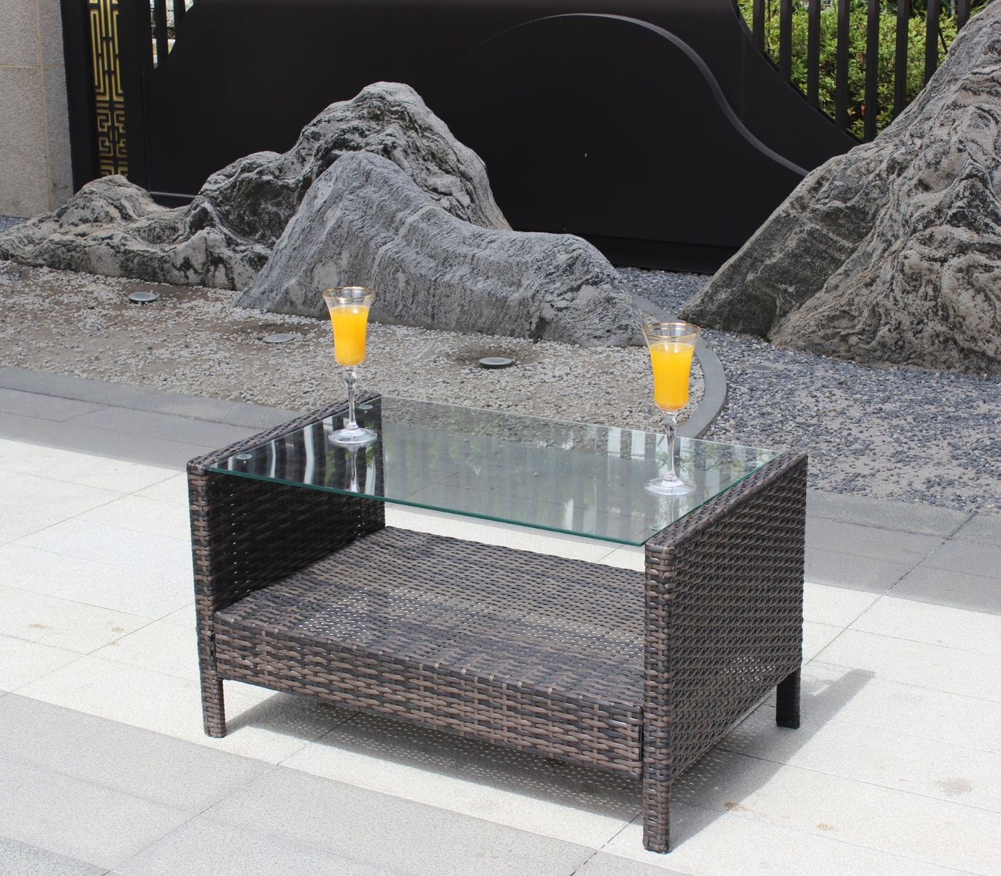 Outdoor Patio Furniture Coffee Table With Clear Tempered Glass
