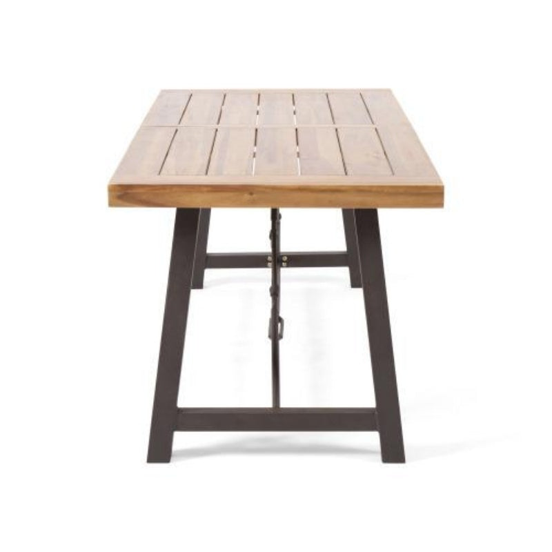Outdoor Lovewood Metal Base Dining Table, Teak Wood