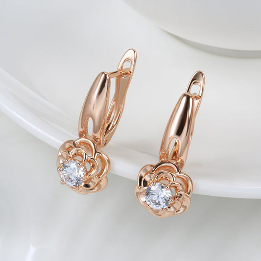 Fashion Rose Earrings Female 585 Rose Gold