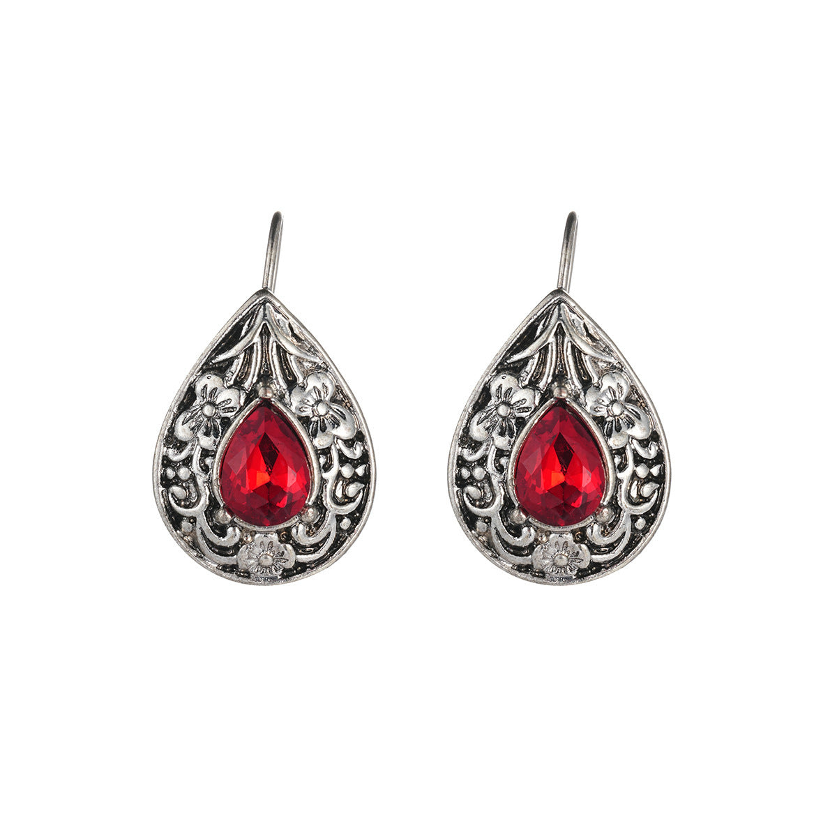 European And American Retro Bohemian Style Carved Ruby Earrings