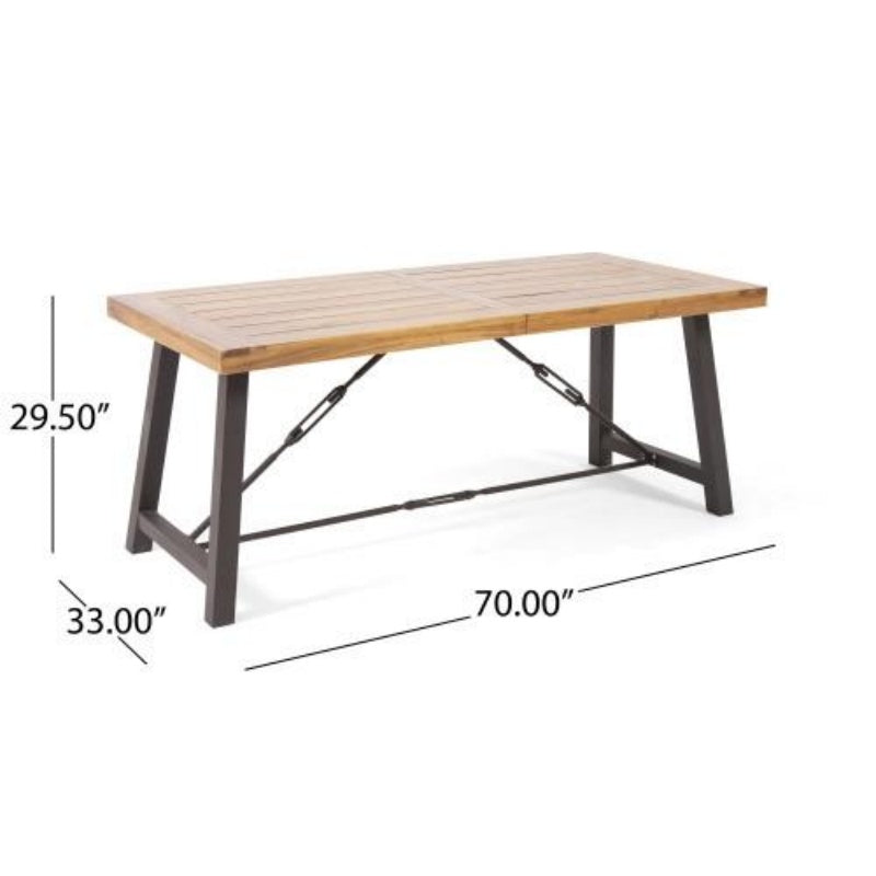 Outdoor Lovewood Metal Base Dining Table, Teak Wood