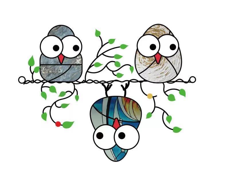 Three Birds Stained Glass Window Hanger