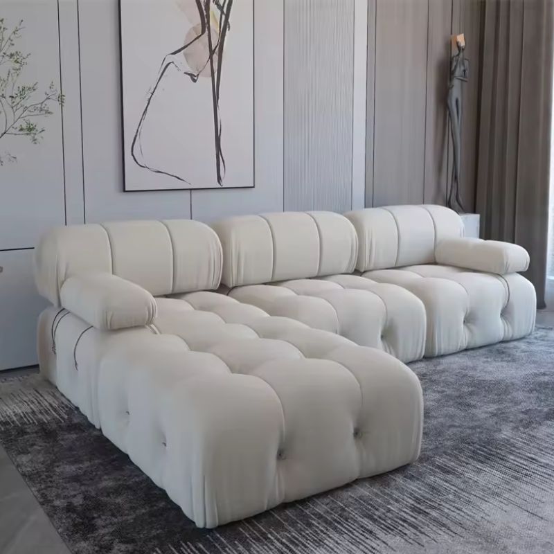 Nordic Modern Apartment Furniture Fabric Buckle Design Sofa Living Room Couch Light Luxury Sponge Sofa For Lock Design
