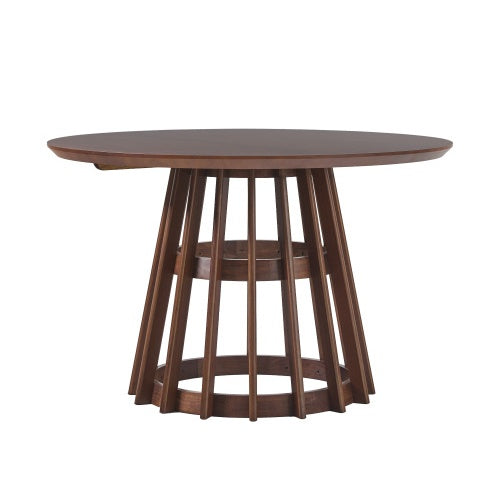 Modern Round Solid Wood Dining Table With Pedestal Base, Brown