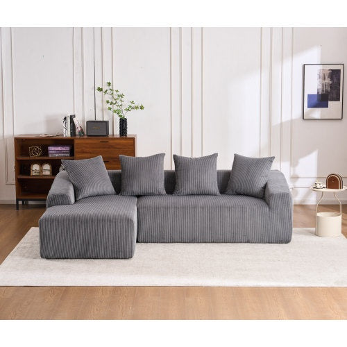 LY-023 WHITE COMPRESSION SOFA Combining Chaise Longue With 3-seater, Corduroy Fabric, Full Sponge Compression Sofa,combined Sofa With 4 Pillows For Living