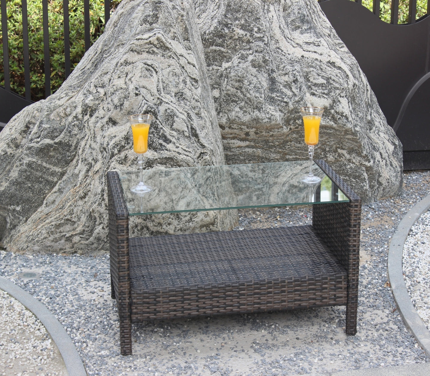 Outdoor Patio Furniture Coffee Table With Clear Tempered Glass