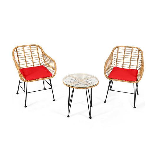 3 Pieces Rattan Furniture Set With Cushioned Chair Table