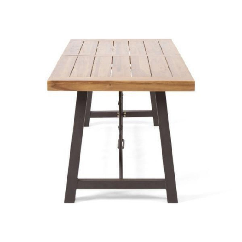 Outdoor Lovewood Metal Base Dining Table, Teak Wood