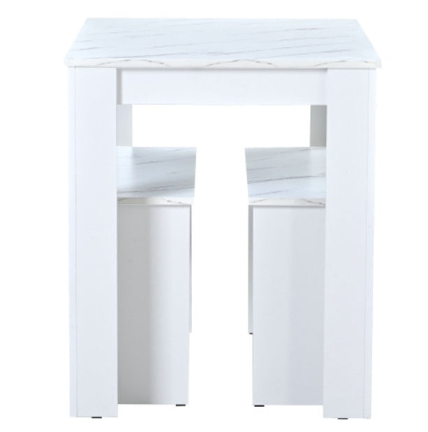 Dining Table With 2 Benches Dining Table Set For Kitchen, Dining Room, Small Space Artificial Marble White