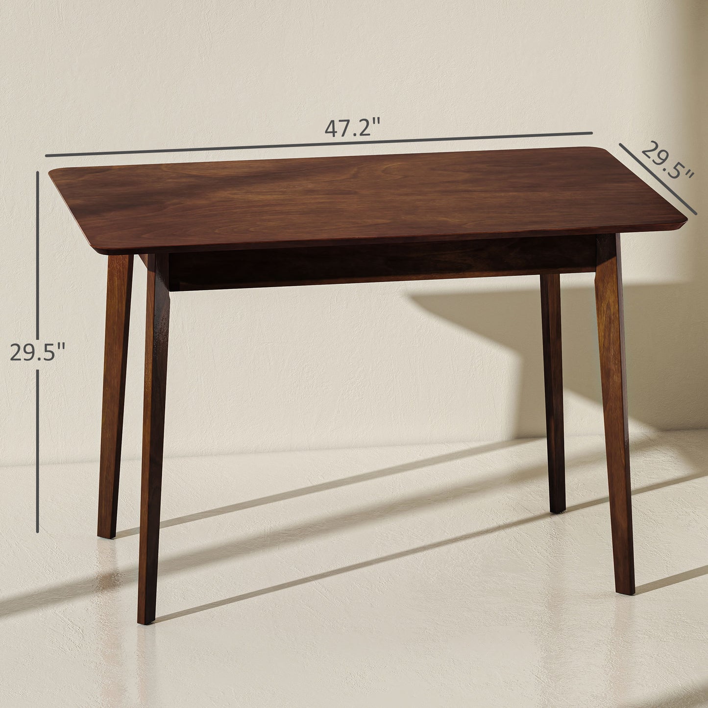 47.2 Rectangle Dining Table For 4, MidCentury Modern Kitchen Table With Rubber Wood Legs For Dining Room, Walnut