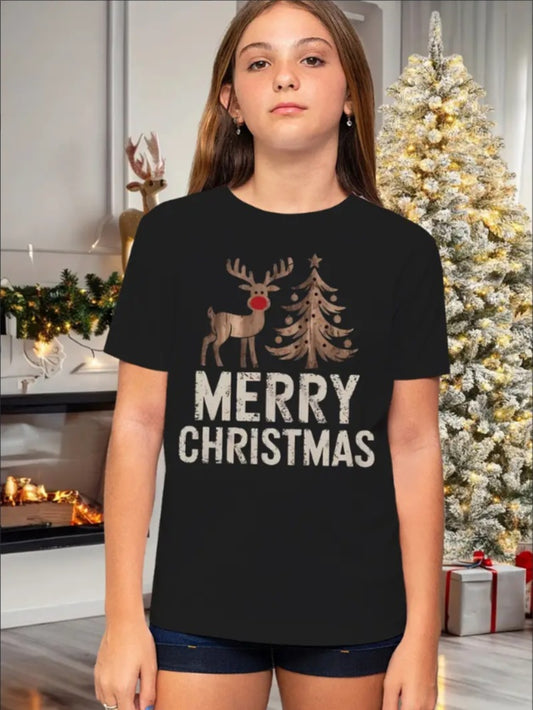 Women'S Christmas Deer Graphic T-Shirt, Merry Christmas Casual Sports Crew Neck, Top  Regular Fit For Summer Season