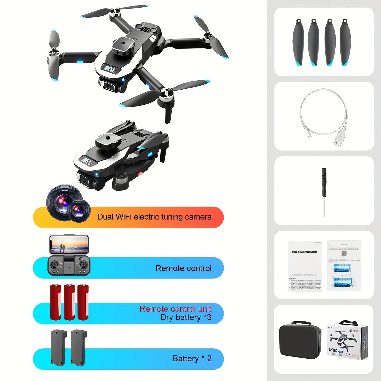 FPV Drone 4k S150 GPS With 4K Dual Camera Obstacle Avoidance RC Quadcopter Helicopter Optical Flow Flycam Doron Dronne