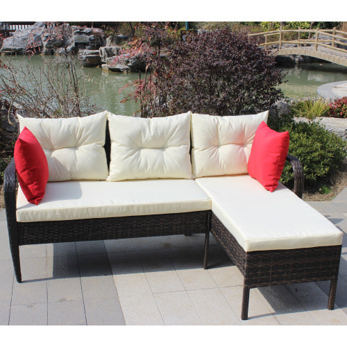 Outdoor Patio Furniture Sets 2 Piece Conversation Set Wicker Ratten Sectional Sofa With Seat CushionsBeige Cushion