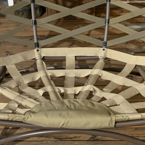 Outsunny 2 Seater Egg Chair Outdoor, Folding Weave Garden Furniture Chair With Cushion, Cup Pockets - Khaki