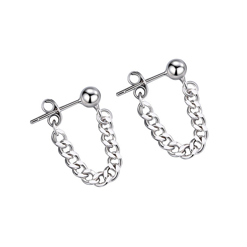 S925 Silver Back-mounted Simple Chain Stud Earrings