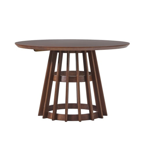 Modern Round Solid Wood Dining Table With Pedestal Base, Brown