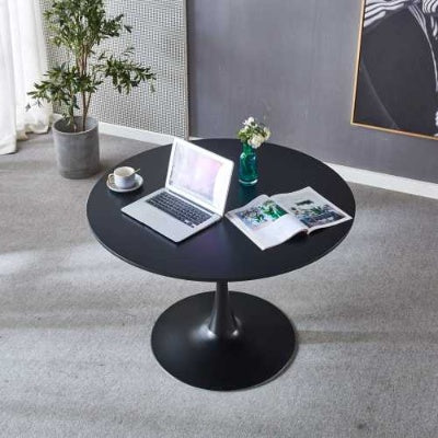 42.1 Black Tulip Table Mid-century Dining Table For 4-6 People With Round Mdf Table Top, Pedestal Dining Table, End Table Leisure Coffee Table