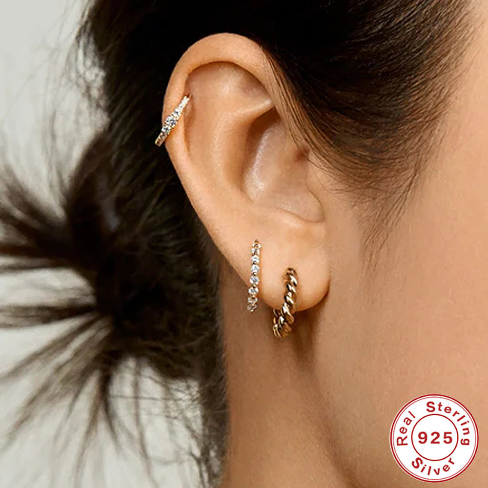 S925 Sterling Silver U-shaped Diamond Four-claw Earrings