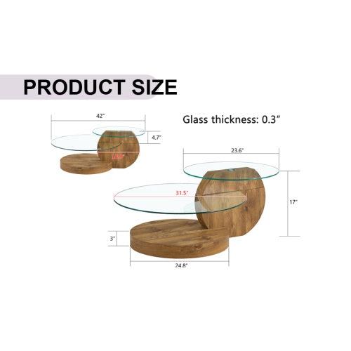 Modern And Practical Double-layer Round Table. Glass Table Top, Wood MDF Table Legs. Suitable For Living Room And Bedroom